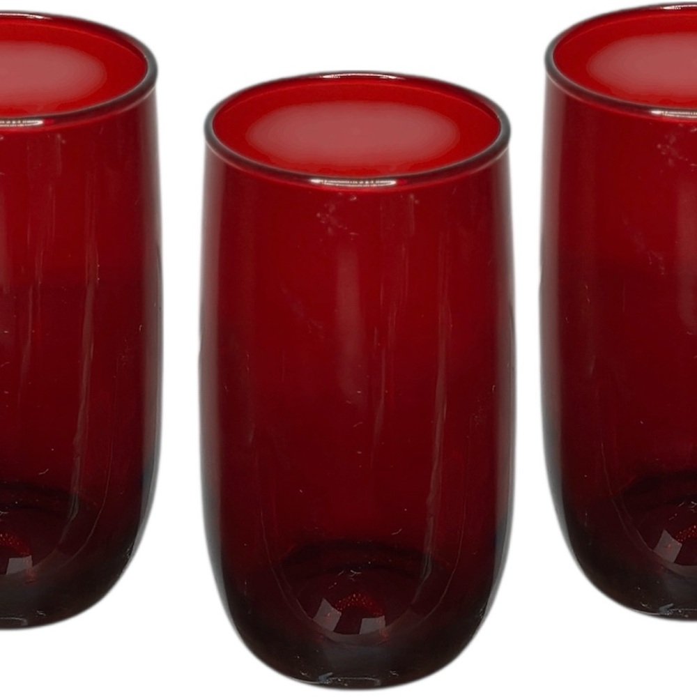 Vintage Hand Blown Tumbler Glasses Ruby Red Set of 3 Mid Century Modern MCM 70s - Picture 8 of 8